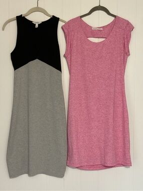 Athleta Black & Gray Colorblock Dress and Heathered Pink Drape-Back Dress Bundle